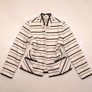 Chico's Blazer Jacket Sz 0 (4/6) Women Black White Open Front Stripe Office Work